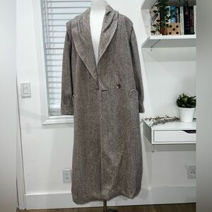 Vintage Spencer Douglas Long Beige herringbone Wool Coat size 16 / L-  XL